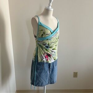 90s/y2k Green floral print cami top